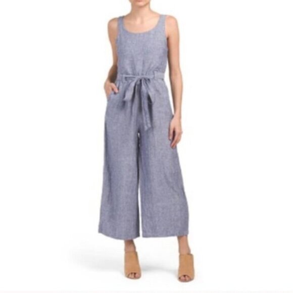 Rachel Zoe Pants - Rachel Zoe Blue Linen Wide Leg Jumpsuit